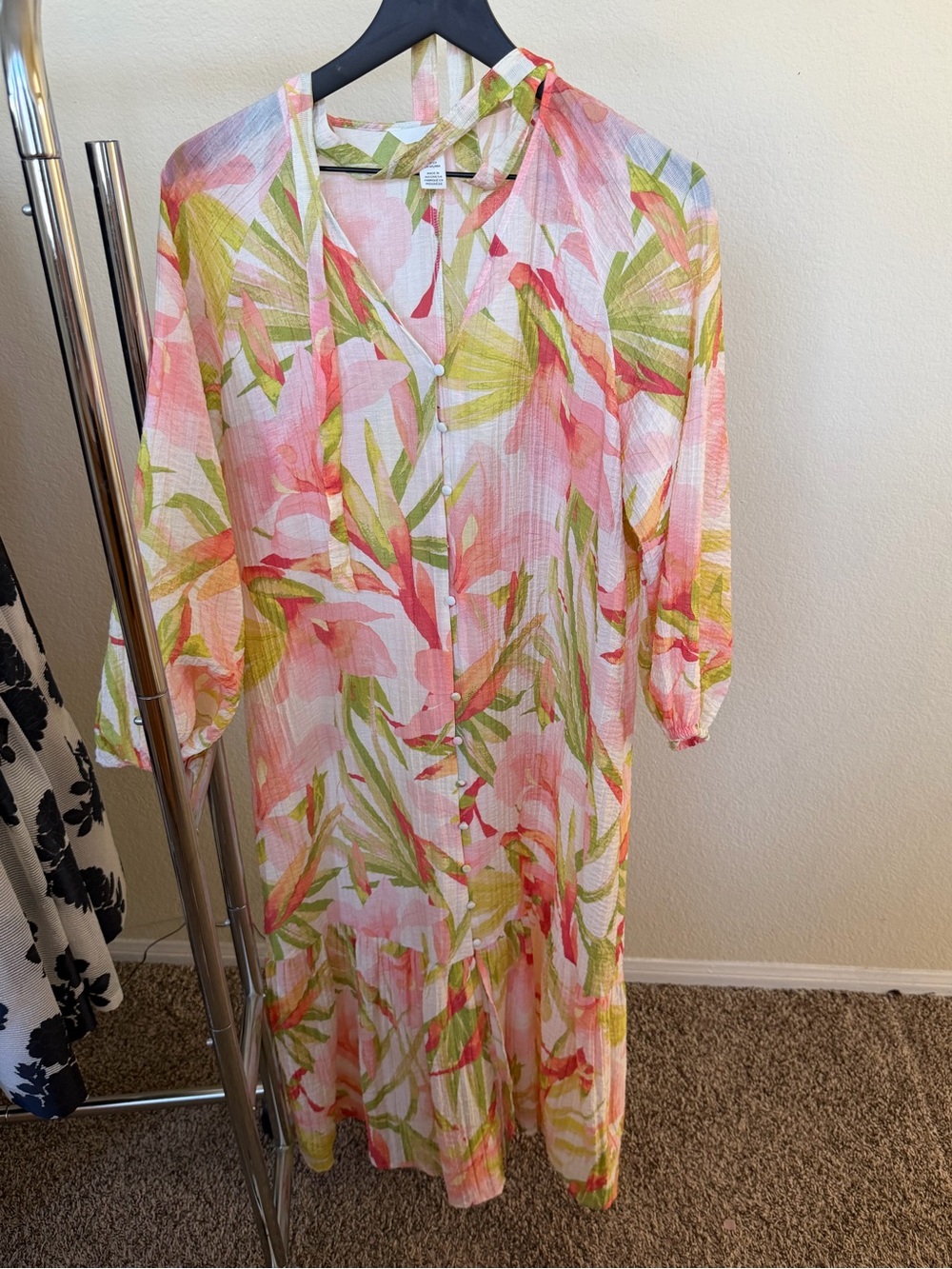 H&M Floral Print Maxi Dress in Pink and Green